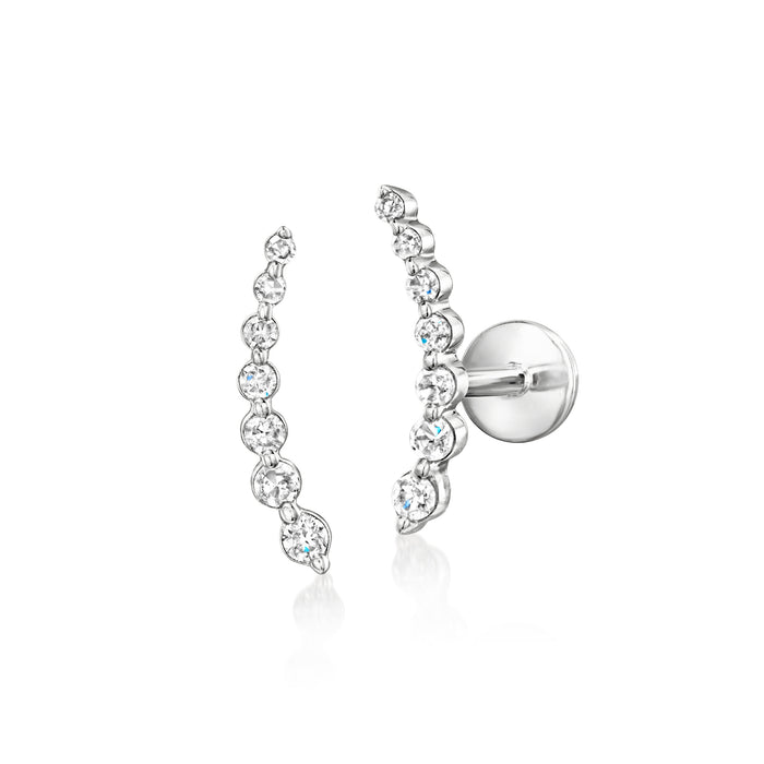 Sterling silver diamond curved flat-back ear climber earrings with round stones
