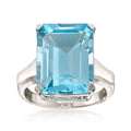 Sterling silver ring with sky blue emerald-cut topaz centerpiece