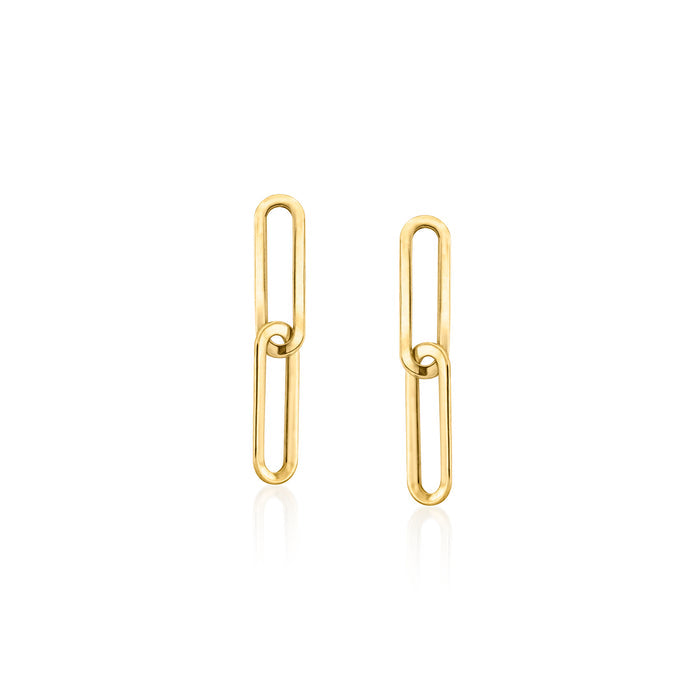 14kt yellow gold paper clip link drop earrings with long oval drop links