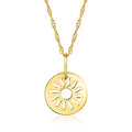 Sun cut-out charm necklace in 14kt yellow gold, round pendant