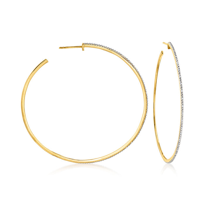 Diamond hoop earrings in gold over sterling, front and side view