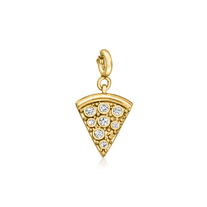 Gold pizza-slice charm pendant with round diamond-like stones, 18k over sterling