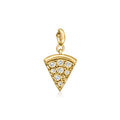 Gold pizza-slice charm pendant with round diamond-like stones, 18k over sterling