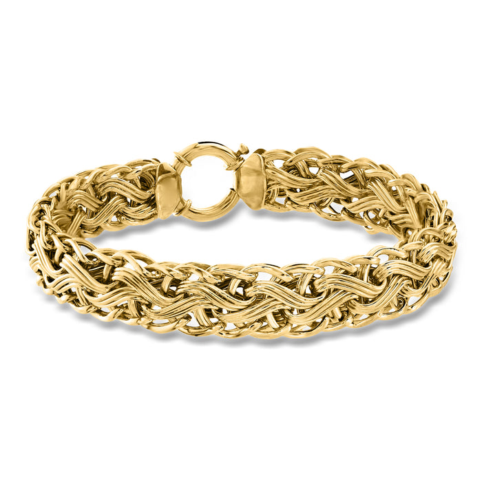 Gold over sterling woven-link bracelet with round clasp ring