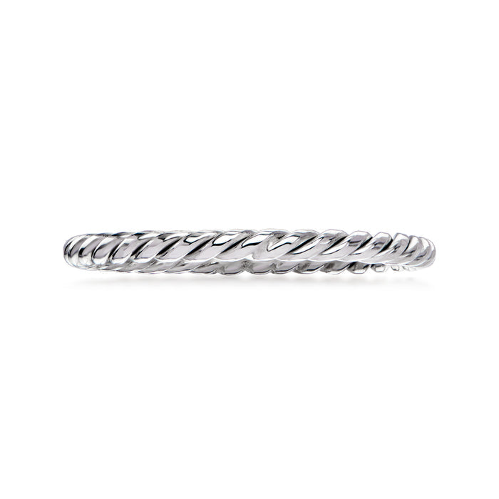 White gold roped band ring with twisted rope pattern, polished finish