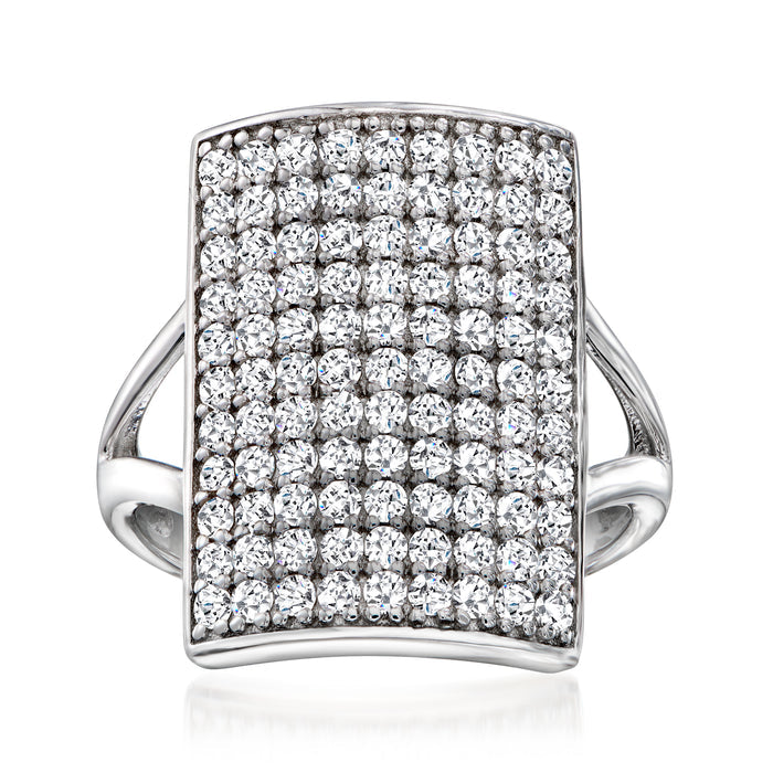 Sterling silver rectangular pavé white zircon ring