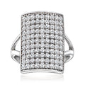 Sterling silver rectangular pavé white zircon ring