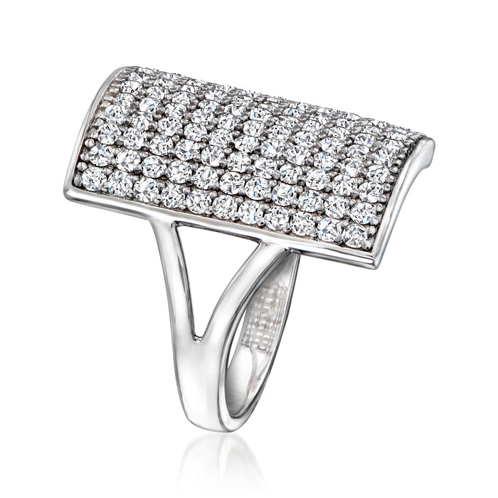 Sterling silver pave white zircon rectangle ring