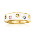 Gold over sterling ring with white enamel band and five multicolored sapphire-style stones