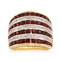 Multi-row garnet and white topaz ring in gold over sterling, three sparkling bands