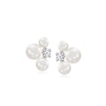 Sterling silver post earrings with 4 cultured pearls and a square lab-grown diamond