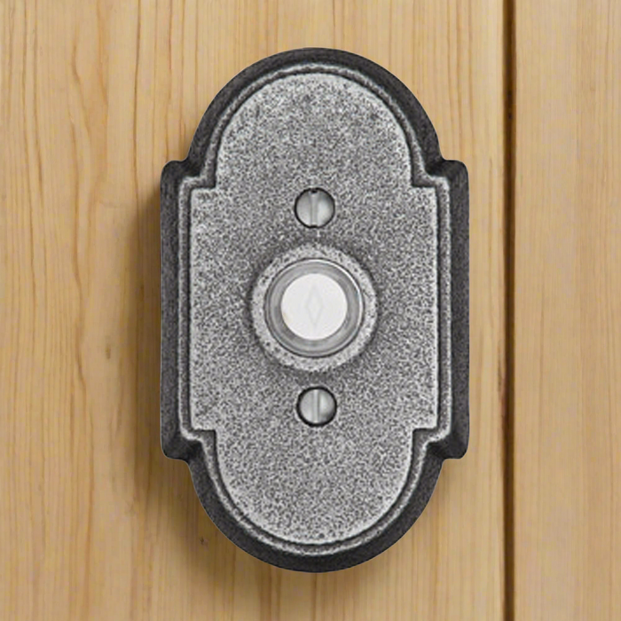 Antique Hardware 4 3/8 Inch Wrought Steel Doorbell Button with Arched Rosette Door Bells & Chimes