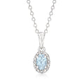 Sterling silver aquamarine pendant with diamond halo on oval setting