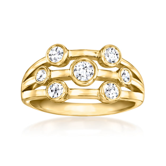 18kt gold over sterling ring with multi-row bezel-set round diamonds, wide band