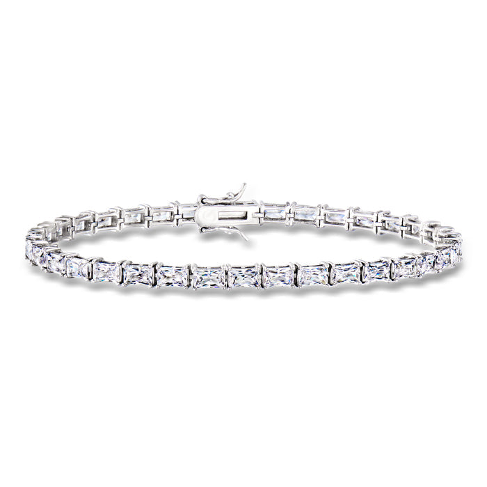 Sterling silver baguette CZ tennis bracelet with rectangular clear stones