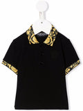 VERSACE BABY Baroque Collar Print Polo Shirt Black - MAISONDEFASHION.COM
