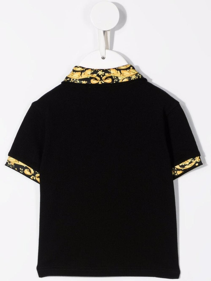 VERSACE BABY Baroque Collar Print Polo Shirt Black - MAISONDEFASHION.COM