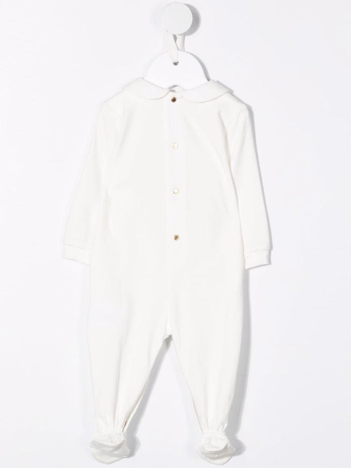 VERSACE BABY Logo Embroidered Babygrow White/Gold - MAISONDEFASHION.COM