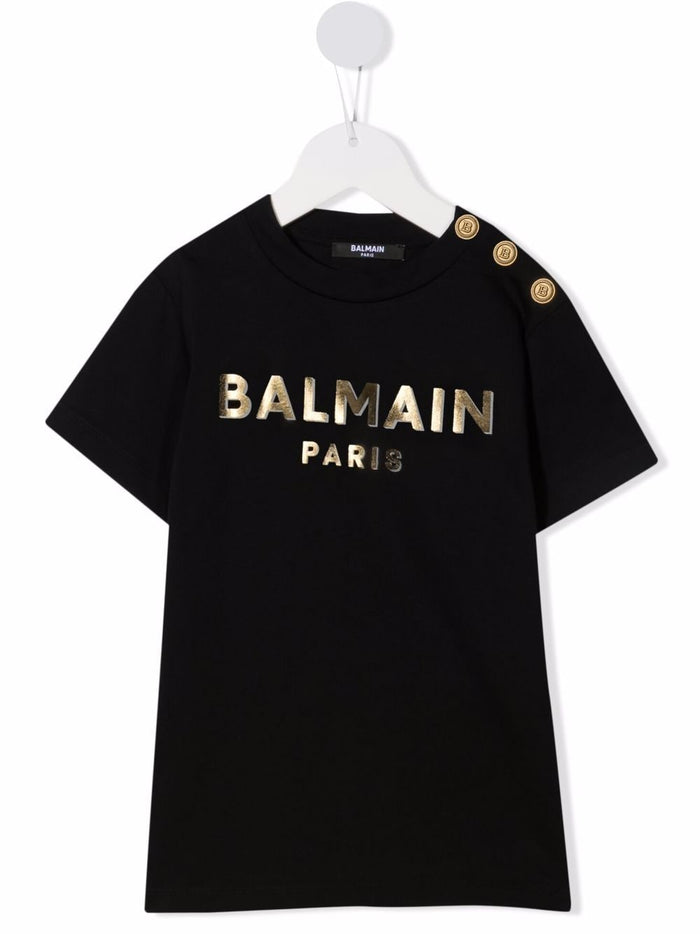 BALMAIN KIDS Logo-print cotton T-shirt Black/Gold - MAISONDEFASHION.COM