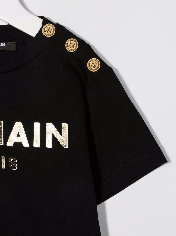 BALMAIN KIDS Logo-print cotton T-shirt Black/Gold - MAISONDEFASHION.COM