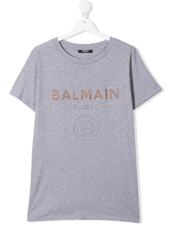 BALMAIN KIDS Logo print T-shirt Grey - MAISONDEFASHION.COM