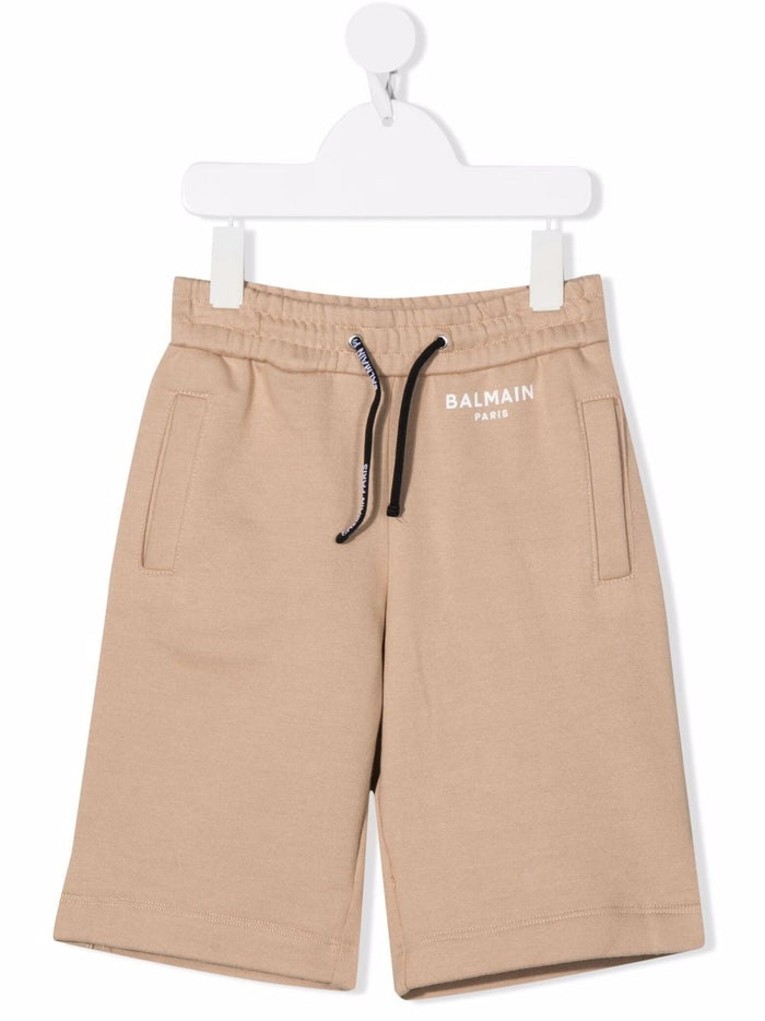 BALMAIN KIDS Logo Print Shorts Beige - MAISONDEFASHION.COM