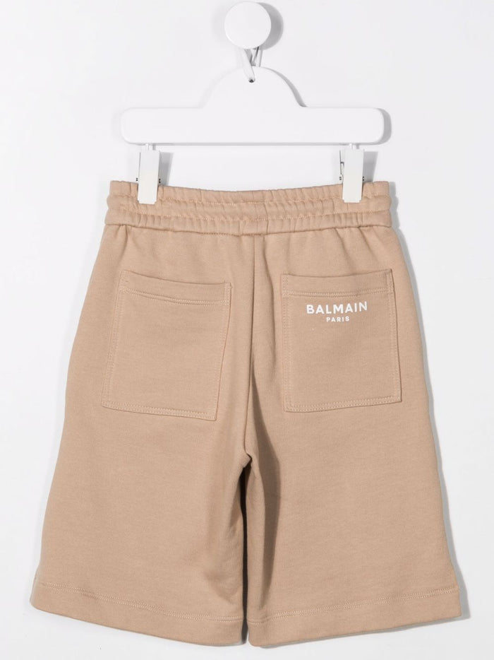 BALMAIN KIDS Logo Print Shorts Beige - MAISONDEFASHION.COM
