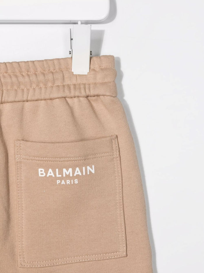 BALMAIN KIDS Logo Print Shorts Beige - MAISONDEFASHION.COM