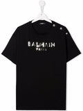 BALMAIN KIDS Metallic logo-print T-shirt Black - MAISONDEFASHION.COM