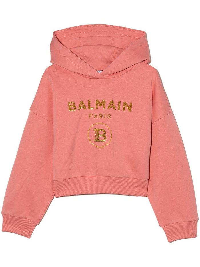 BALMAIN KIDS Sequin Logo Sweatshirt Pink - MAISONDEFASHION.COM