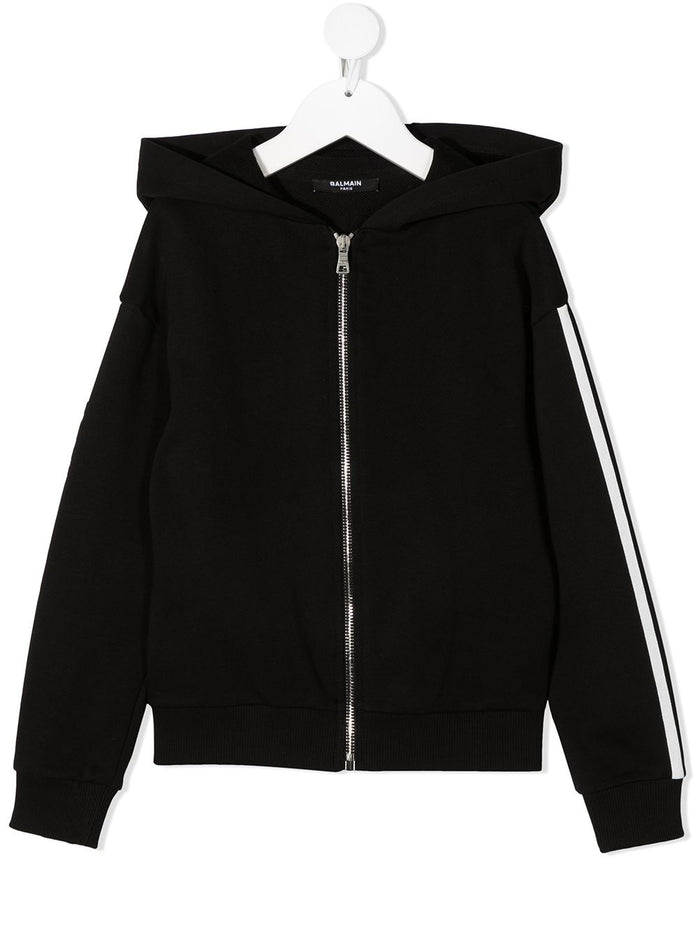 BALMAIN KIDS Side-logo zipped hoodie Black - MAISONDEFASHION.COM