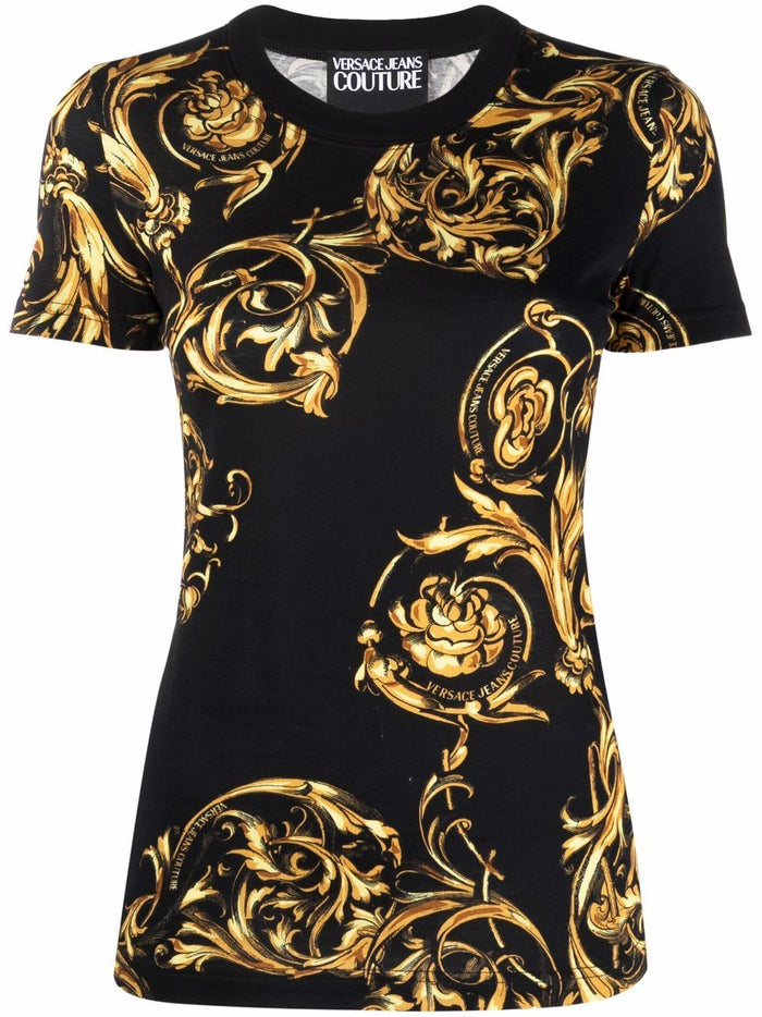 VERSACE Baroque Print T-Shirt Black - MAISONDEFASHION.COM