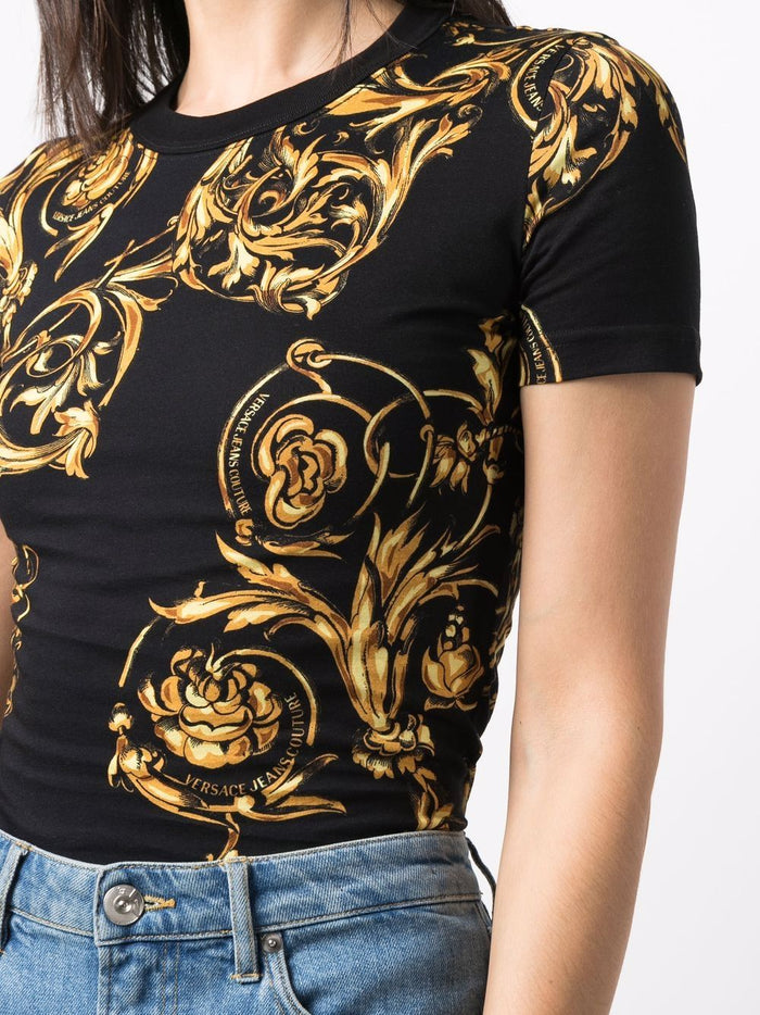 VERSACE Baroque Print T-Shirt Black - MAISONDEFASHION.COM