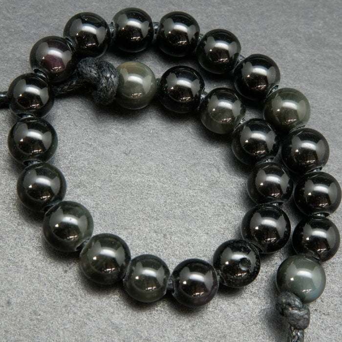 Black rainbow obsidian large hole beads.