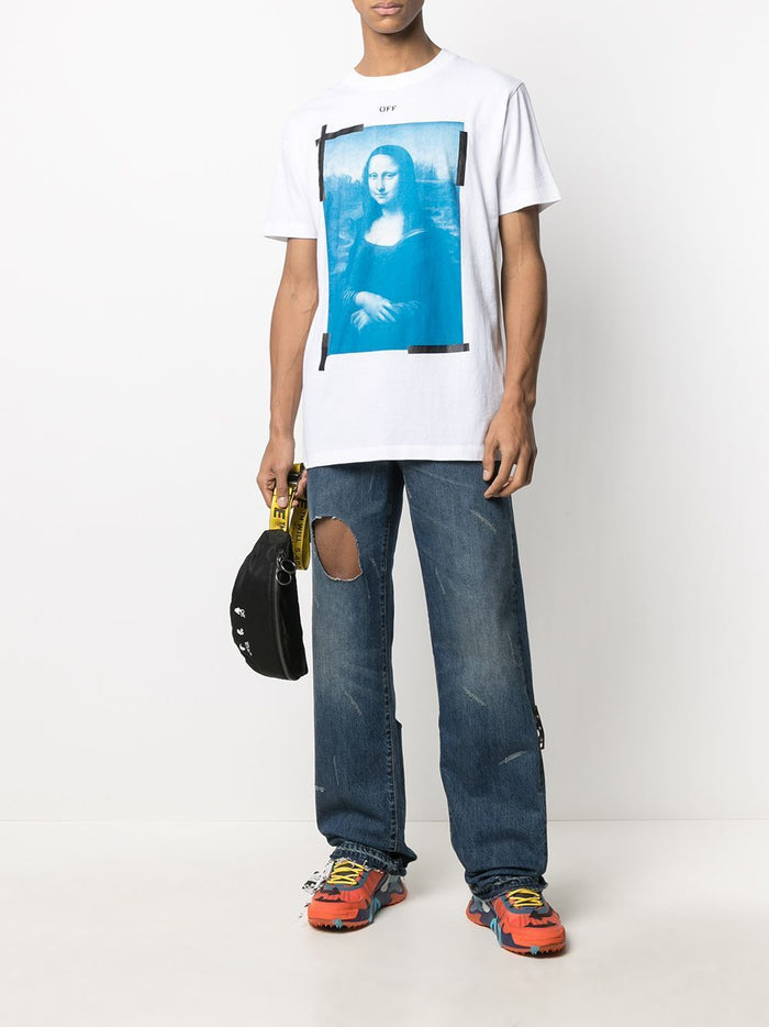 OFF-WHITE Blue Mona Lisa Print T-shirt White - Maison De Fashion