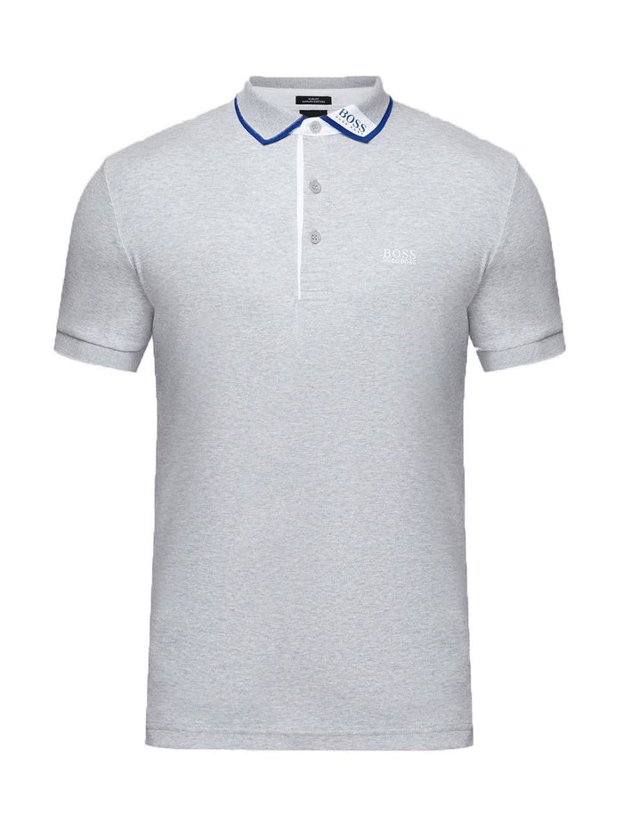 BOSS Contrast-trimmed polo shirt Grey - MAISONDEFASHION.COM