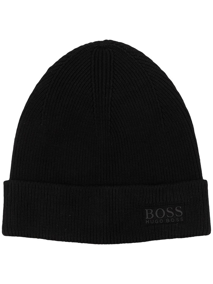 BOSS Embroidered-logo knit beanie Black - MAISONDEFASHION.COM