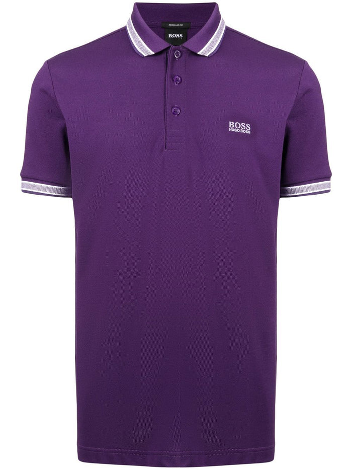 BOSS Embroidered-logo polo shirt Purple - MAISONDEFASHION.COM