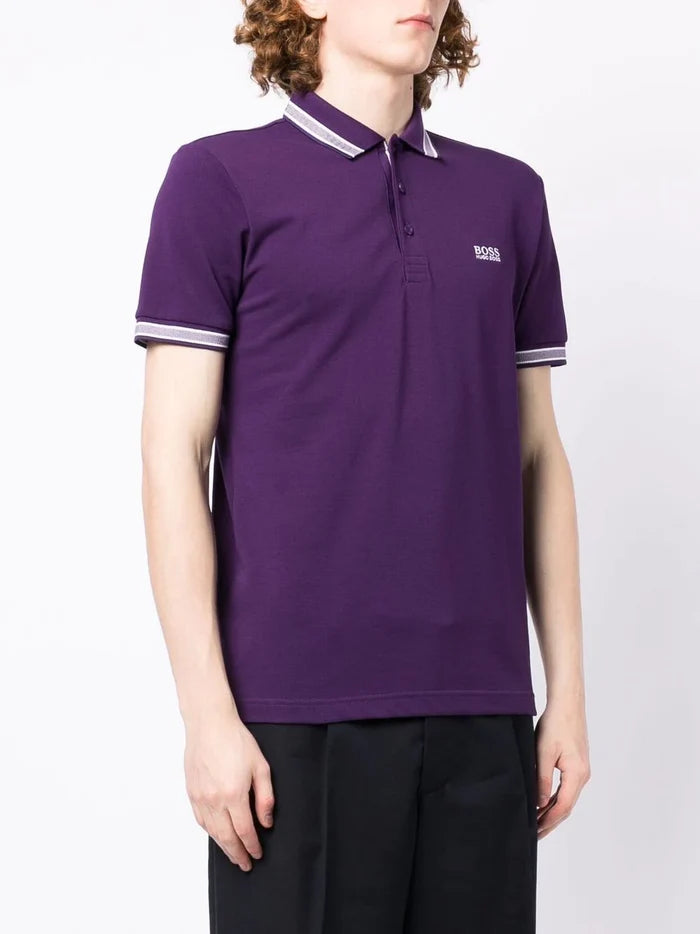 BOSS Embroidered-logo polo shirt Purple - MAISONDEFASHION.COM
