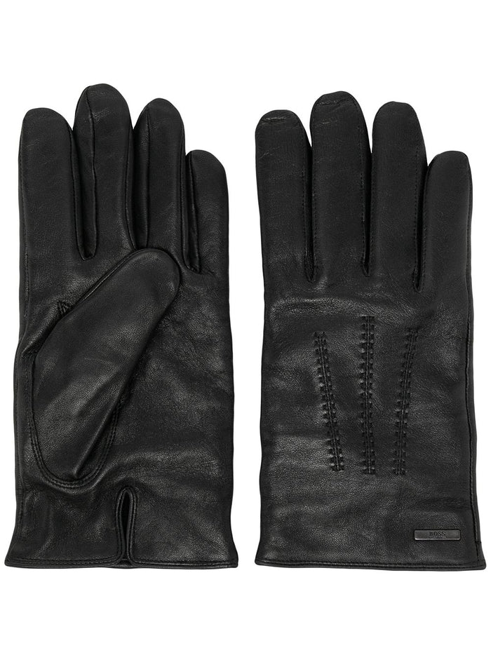 BOSS Lamb Leather Gloves Black - MAISONDEFASHION.COM