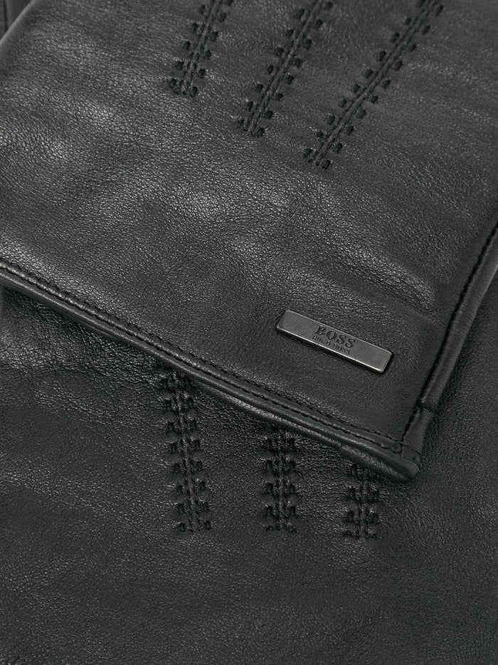 BOSS Lamb Leather Gloves Black - MAISONDEFASHION.COM