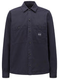 BOSS Logo Patch Cotton Overshirt Navy - MAISONDEFASHION.COM