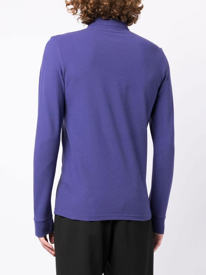 BOSS Logo Patch Long Sleeve Polo Shirt Purple - MAISONDEFASHION.COM