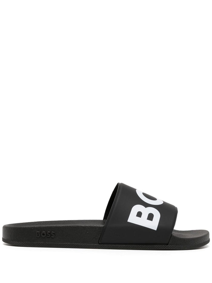 BOSS Logo-print pool slides Black - MAISONDEFASHION.COM