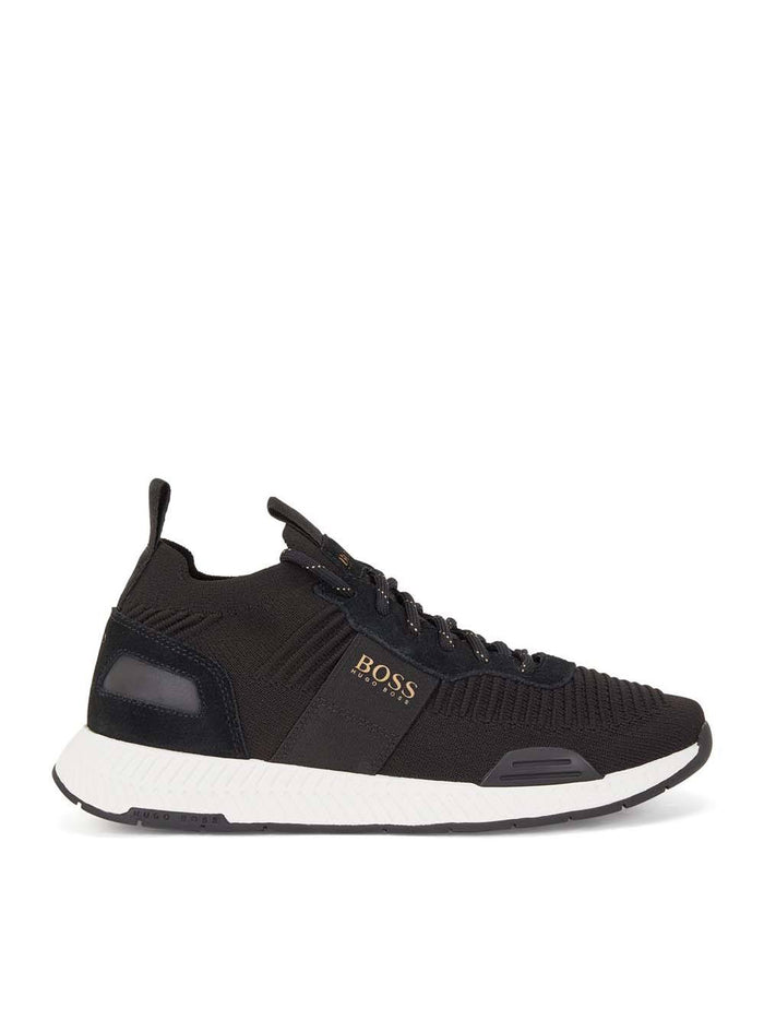 BOSS Panelled lace-up sneakers Black/Gold - MAISONDEFASHION.COM