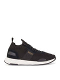BOSS Panelled lace-up sneakers Black/Gold - MAISONDEFASHION.COM