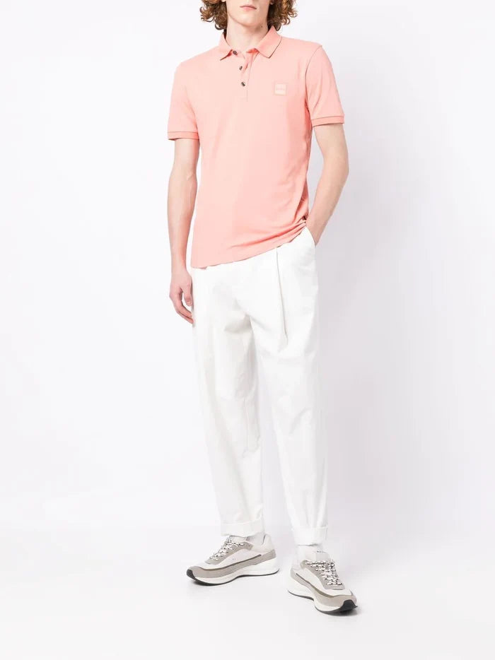 BOSS Short-Sleeved Slim FIt Polo Shirt Pastel Red - MAISONDEFASHION.COM