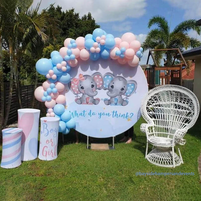 Boy or Girl Gender Reveal Pedestal Covers Plinth Cover Printed Fabric Cylinder Covers-ubackdrop