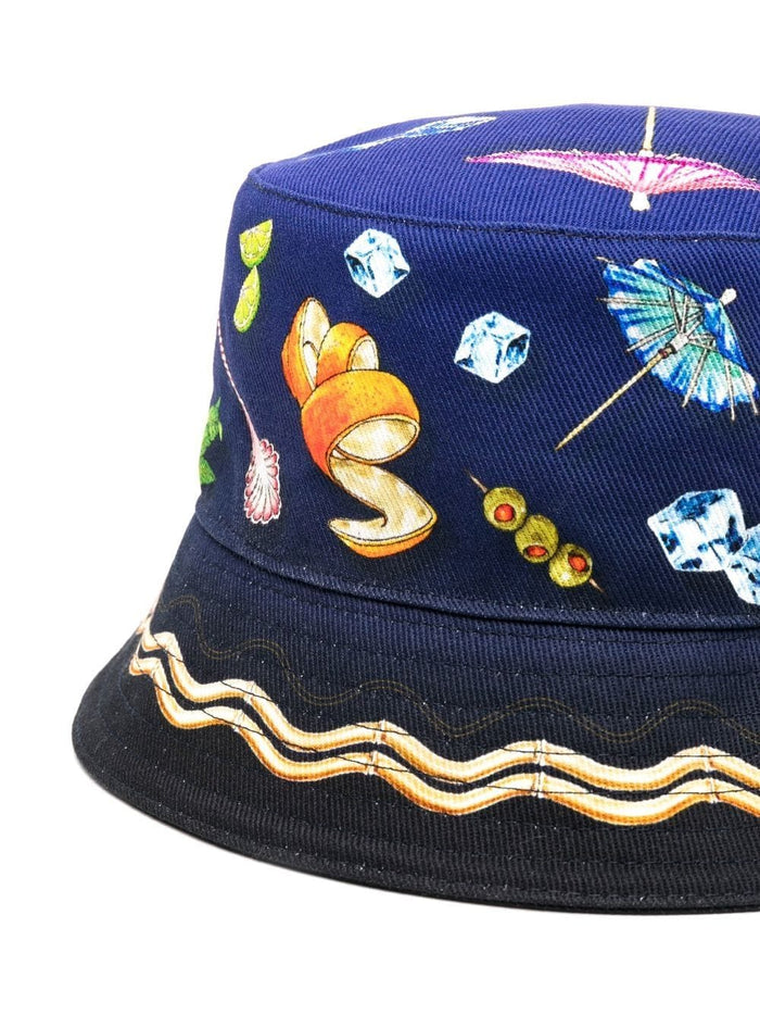 CASABLANCA WOMEN Cocktail-print bucket hat Blue - MAISONDEFASHION.COM