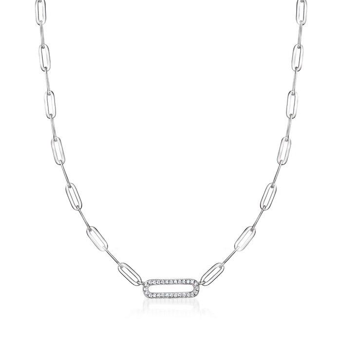Charles Garnier sterling silver paper clip link necklace with CZ pavé bar pendant